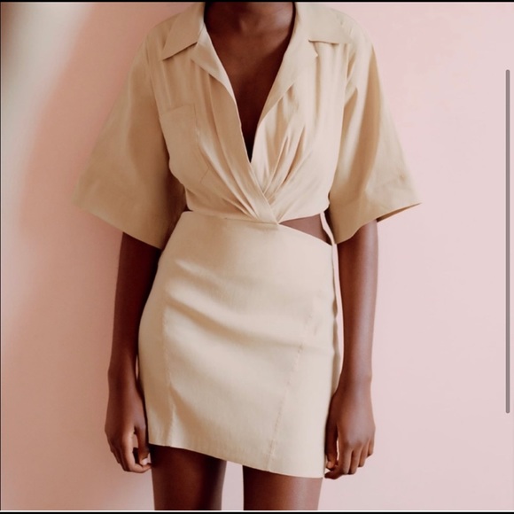 ZARA TAN CUTOUT DRESS BRAND NEW - Picture 5 of 15